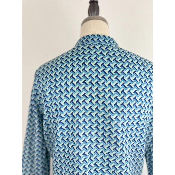 TORY BURCH Tunic Top Blouse 4 Juniper Berry T-Zag Cotton Flare Sleeve Logo - Picture 4 of 9